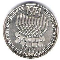 5 DM 25 Jahre Grundgesetzt der BRD 1974 F Silber unter dem Silberpreis