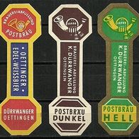 ALT ! Bieretiketten Postbrauerei † 1964 (Karl Dürrwanger) Oettingen in Bayern