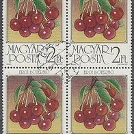 BM006) Ungarn Mi. Nr. 3849A Viererblock gest. Weichselkirschen