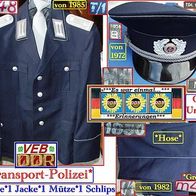 DDR * Transport-Polizei-Uniform * 1 Mütze * 1 Jacke * 1 Hose * 1 Schlips + Effekten