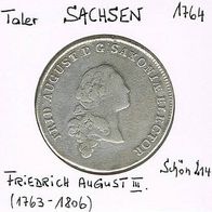 Sachsen Taler 1764 Friedrich August III. (1763-1806) f. vz