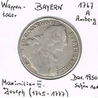 Bayern Konventionstaler 1767 A König Maximilian III. Joseph (1745-1777) Wappen/ Löwen