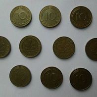 10x 10 Pfennig verschiedene Jahrgänge zirkuliert