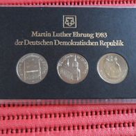 DDR 1983 3 x 5 Mark Martin Luther Ehrung mit der raren 5 Mark Wartburg 1983