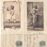 Kunst AK Kinder Prägedruck braun 2 Karten 1901 und 1911 leicht gebrauchte Erhaltung