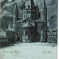 Mainz, Mondscheinkarte, Der Dom, Litho, 1898