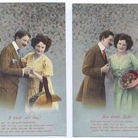 Frau und Mann 2 Karten um 1915 O, bleib mit treu ... und Nur ein Kuss..
