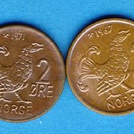 Norwegen 2x 2 Öre 1967 + 1971 Top