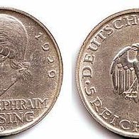 Dt. Reich Silber 5 Reichsmark 1929 D, Lessing (1729-1781