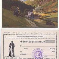 Paul Hey Volksliederkarte Da drunten in der Mühle.. um 1915, Mitgliedskarte mit Stemp