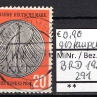 BRD / Bund 1958 10 Jahre Deutsche Mark MiNr. 291 gestempelt -1-