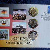 Deutschland BRD 2005 1 Euro + 1DM + 1Mark DDR Numisbrief 15 Jahre Wiedervereinigung