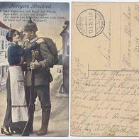 Feldpost Lichtdruck 1915 Kriegers Abschied Das Vaterland ruft Euch -farbige Karte