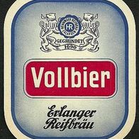 ALT ! Bieretikett "Vollbier" Henninger-Reif-Bräu † 1974 Erlangen Mittelfranken Bayern