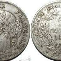 Frankreich Silber 5 Francs 1849 belorbeerte CERES n.l.