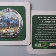 1 Bierdeckel: Historische Lokomotiven, Brauerei Lederer Nürnberg, Gt 2x 4/4 1924