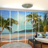 Fotogardine aus Chiffon Ozean Strand Palme Vorhang Fotodruck Gardine auf Maß