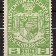 Liechtenstein postfrisch mit Falz/ Rest Michel Nr. 5