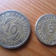 1 x 10 und 1 x 5 Rentenpfennig von 1924