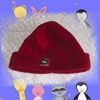 Warme Kinder Wintermütze Mütze rot mit süßer Eisbärenapplikation Kopfumfang 50-55cm