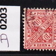 Altdeutschland Württemberg Dienstmarke Mi. Nr. 203 Ziffern in Schildern o <