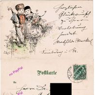 Fritz Reifs Schwarzwald Litho Postkarte, Trachten 1896