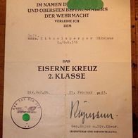 Original Urkunde Eisernes Kreuz 2. Klasse, Gefr. vom 5./ Gren. Rgt. 316