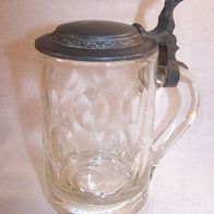 Antiker Glas-Krug - 1/4 L., Linsenschliff und Zinndekel * *