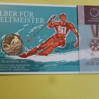 Österreich 2013 5 Euro Silber FIS Ski WM Schladming Hgh. im Folder