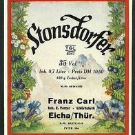 Spirituosen-Etikett "Stonsdorfer" Likörfabrik Franz Carl, Eicha Lkr. Hildburghausen