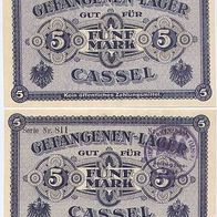 Cassel Kriegsgefangenenlager 5 Mark Serie 811 Nummer 03245, ungültig gestempelt,