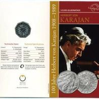 Österreich 5 Euro 2008 handgehoben 100. Geb. Herbert v. Karajan
