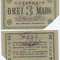 Döberitz Kriegsgefangenenlager 3 Mark mit Stempel, beste Erhaltung,