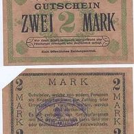 Dyrotz Kriegsgefangenenlager 2 Mark mit Stempel, beste Erhaltung,