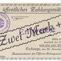 Eschwege Kriegsgefangenenlager 2 Mark vom 20. 11. 1917 mit Stempel und Kontrollnummer