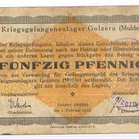 Golzern Mulde Kriegsgefangenenlager 50 Pfennig vom 1. 02. 1916 mit Stempel