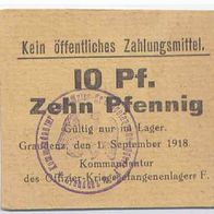 Graudenz Kriegsgefangenenlager 10 Pfennig vom 1. 09. 1918 mit Stempel