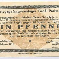 Groß Poritsch Kriegsgefangenenlager 1 Pfennig vom 1. 02. 1916 , beste Erhaltung