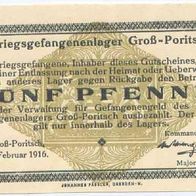 Groß Poritsch Kriegsgefangenenlager 5 Pfennig vom 1. 02. 1916 , beste Erhaltung