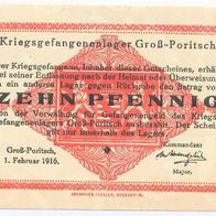 Groß Poritsch Kriegsgefangenenlager 10 Pfennig vom 1. 02. 1916 , beste Erhaltung