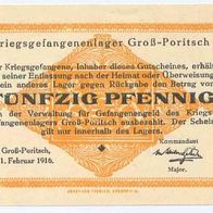 Groß Poritsch Kriegsgefangenenlager 50 Pfennig vom 1. 02. 1916 , beste Erhaltung