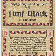 Güstrow Kriegsgefangenenlager 5 Mark 1918 Karton geprägtes Papier Nummer 16878