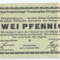 Königsbrück Kriegsgefangenenlager 2 Pfennig vom 1. 10. 1915 beste Erhaltung,