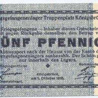 Königsbrück Kriegsgefangenenlager Truppen 5 Pfennig vom 1. 10. 1915, beste Erhaltung