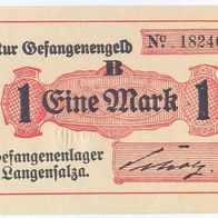 Langensalza Kriegsgefangenenlager 1 Mark mit Prägestempel, Nr. 182400,