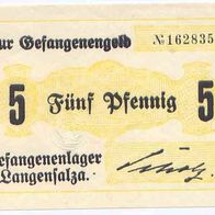 Langensalza Kriegsgefangenenlager 5 Pfennig mit Prägestempel, Nr. 162835,