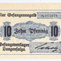 Langensalza Kriegsgefangenenlager 10 Pfennig mit Prägestempel, Nr. 075678,