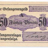 Langensalza Kriegsgefangenenlager 50 Pfennig mit Prägestempel, Nr. 074978,