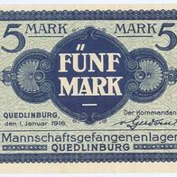 Quedlinburg Kriegsgefangenenlager 5 Mark vom 1. 01. 1916 Mannschaftslager