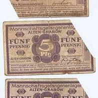 Alten Grabow Gefangenenlager 1 Pfenig und 2 x 5 Pfennig vom 1. 06.1916,